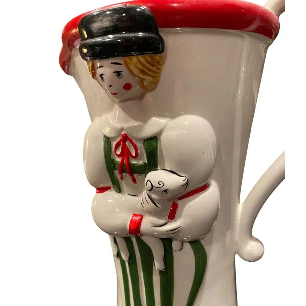 Vintage Ceramic Figural Folk Christmas Pitcher by Alcobaca Portugal 10